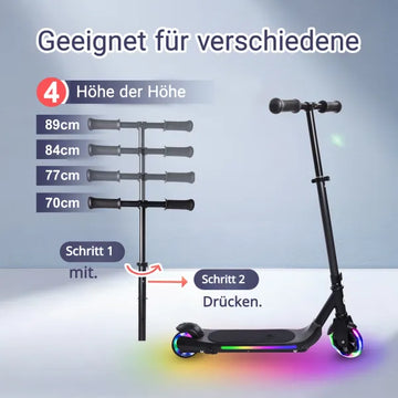 Kinder-Elektroroller, faltbar, Jugend-Elektroroller, Stoßdämpfungsfunktion, 130 W, LED