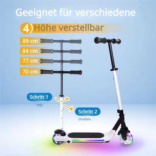 Kinder-Elektroroller, faltbar, Jugend-Elektroroller, Stoßdämpfungsfunktion, 130 W, LED